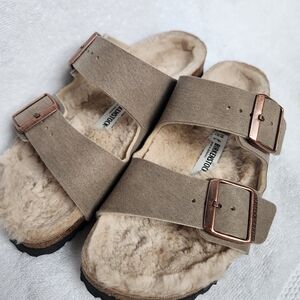 Birkenstock Tan Sandals with Copper Buckles